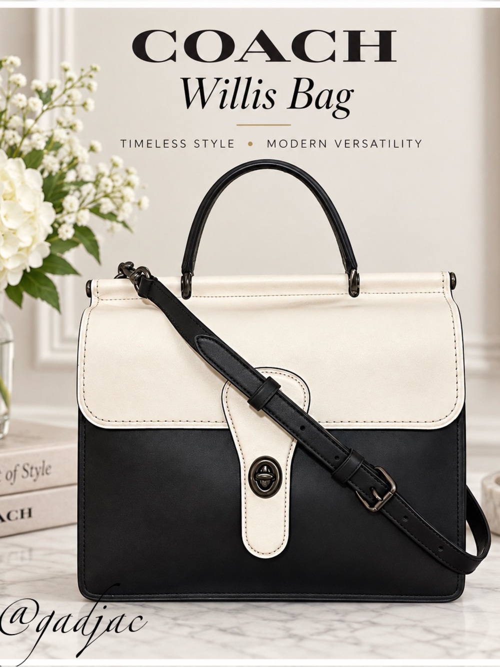 Coach 1941 Willis Colorblock Leather Top Handle Crossbody Bag | Black White